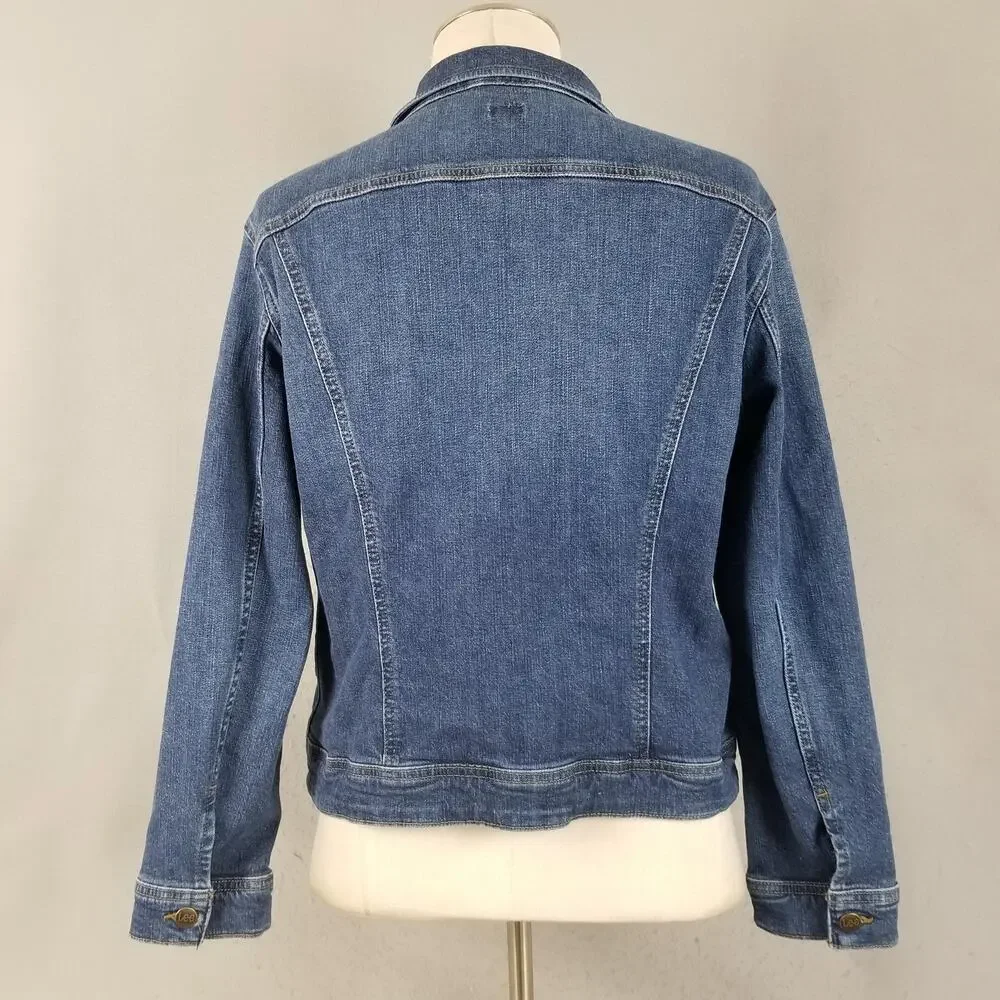 Lee Jean Jacket Womens Large Denim Trucker‎ Stretch Button Front Pockets Casual